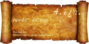 Apró Ákos névjegykártya